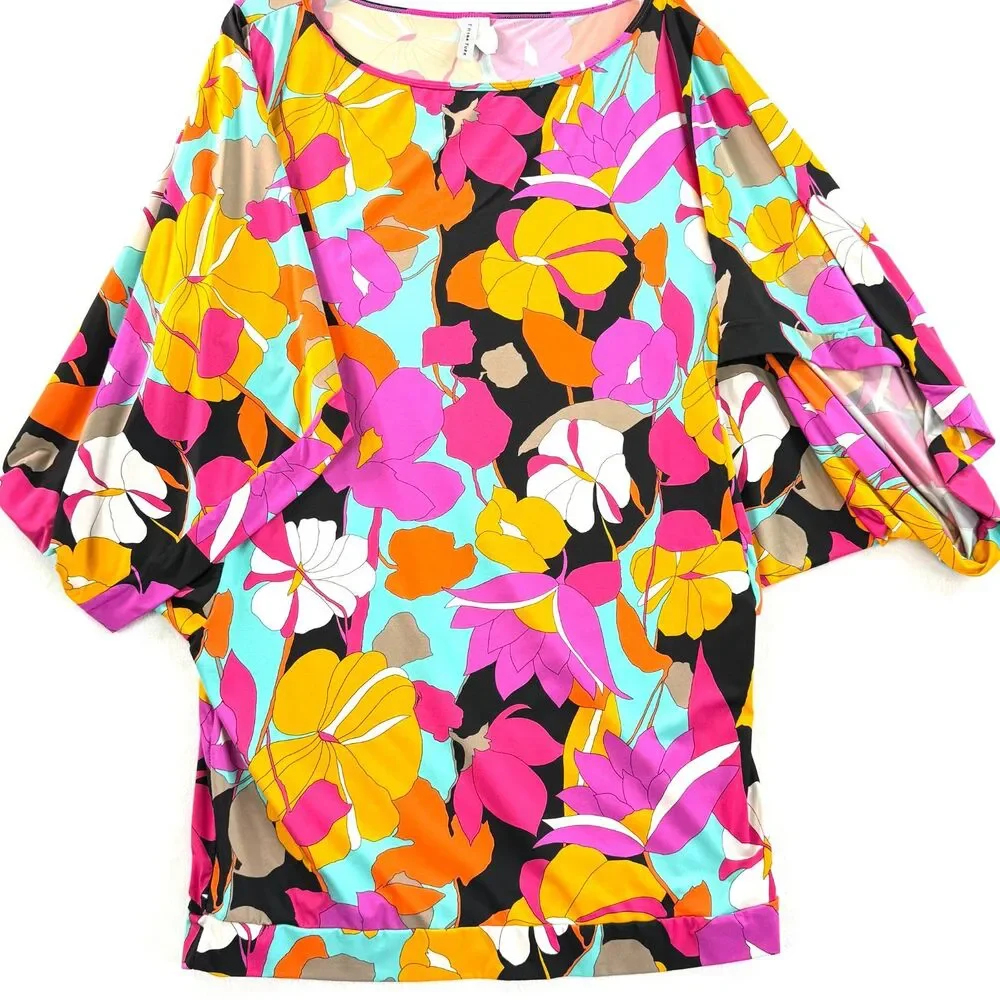 Trina Turk | Gemini Swim Suit Cover-Up Tunic Bright Vivid Florals | Sz XL - Picture 2 of 8